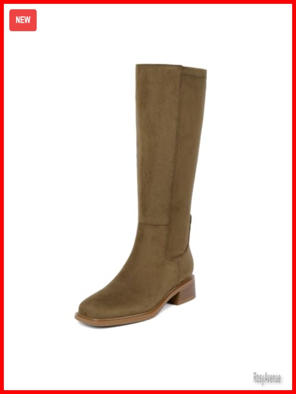 Knee High Boots Low Heel Flat Tall Faux Suede Women's Square Toe Boots